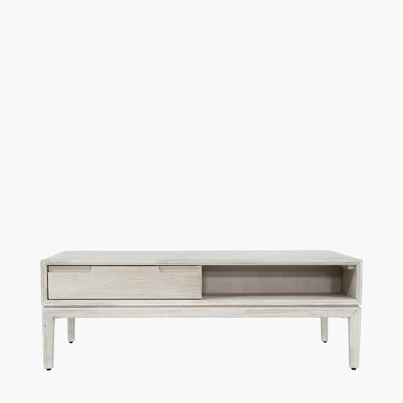 Takierra Solid Wood Coffee Table with Storage, White Sand
