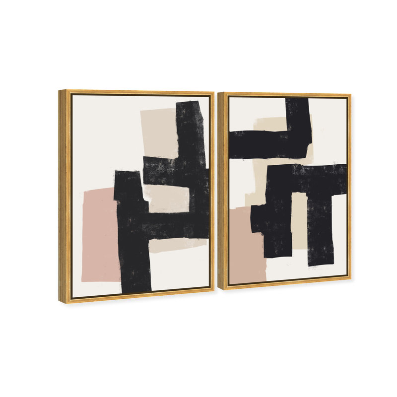Nowhere Set Abstract Canvas Print by Oliver Gal, Black Frame, 10 x 15, 11"H x 16"W, Gold Floater Frame