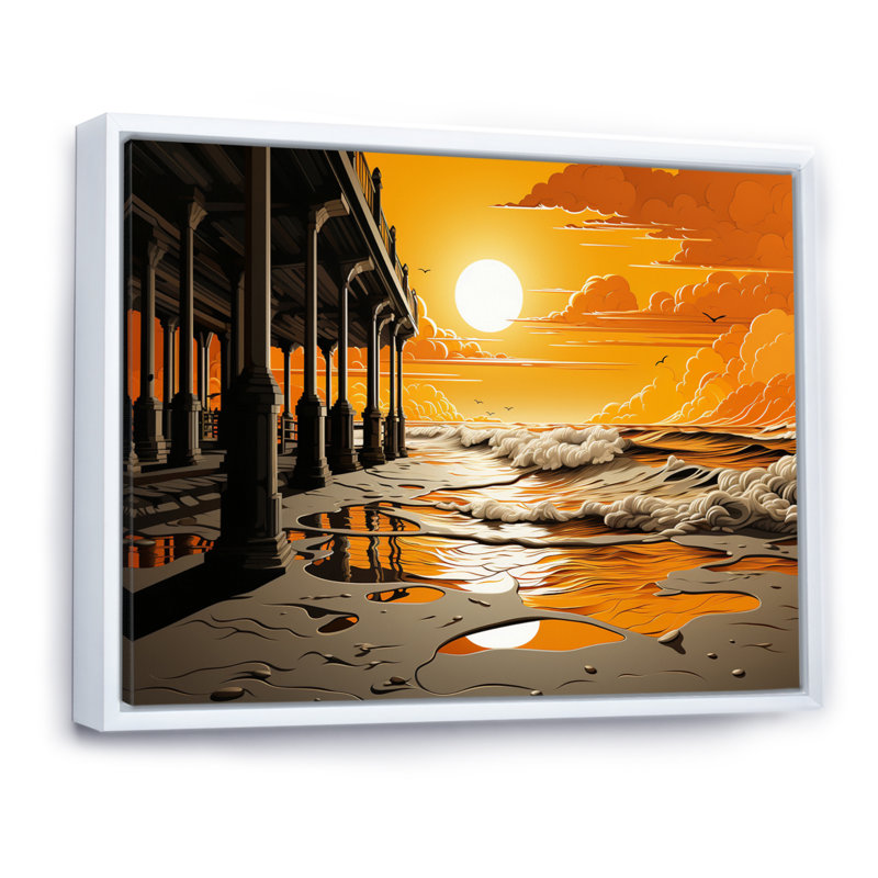 Aliyani Beach Pier Point de vue Papercut V - impression, H 16 po x l 32 po x P 1 po, Cadre flottant blanc