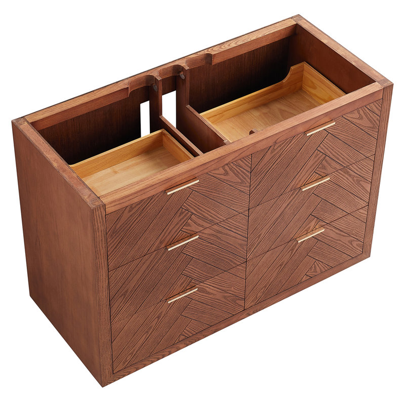Meuble-lavabo simple autoportant à grain de bois 48 po avec plateau en quartz blanc Additri, L 48 po