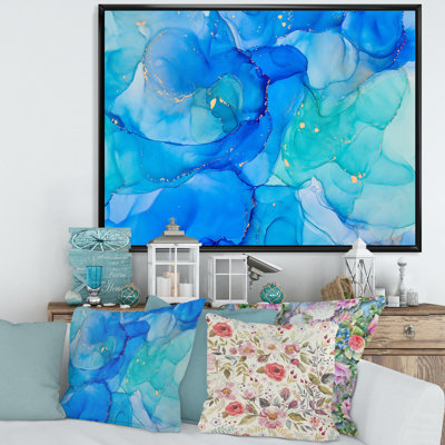 «Blue Luxury Abstract Fluid Art XXIV», reproduction d'art moderne sur toile