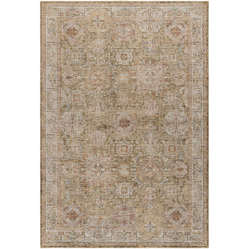 Oriental Machine Woven Polyester Area Rug in Beige, Rectangle 10' x 14'