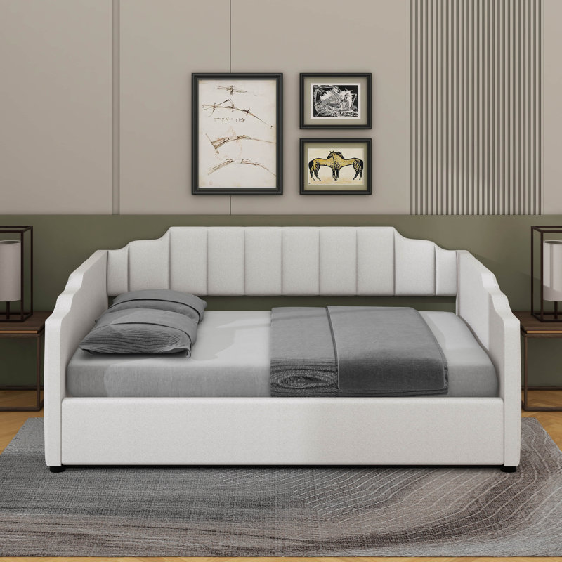 Full Size Upholstered Daybed With Underneath Storage, Beige