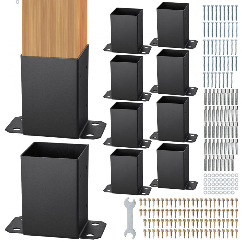 Heavy Duty Black Metal Post Base Brackets Set of 10