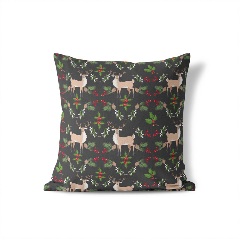 Botanical Deer Seasonal Throw Pillow, Charcoal, Square 16"