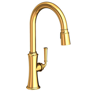 Newport Brass 1500-5103/04 Satin Brass (PVD) East Linear Kitchen Faucet  with Metal Lever Handle and Pull-down Spray - Touch On Kitchen Sink Faucets  