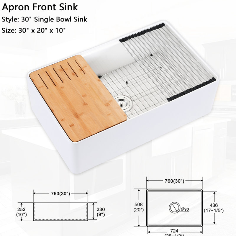 Évier de 30 po x 20 po - blanc, chaleur, teinture, égratignure et rouille, insonorisation, teinture pour cuisine simple avec fonction d'amortissement