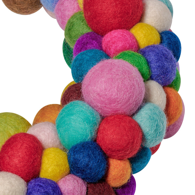  MODWOOL 13" Hand-Knit Wool Ball Decorative Wreath (Multi Color)