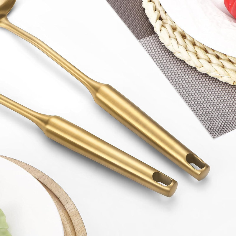 Ensemble d'ustensiles de cuisine professionnel en acier inoxydable 6 pièces avec spatule, louche, écumoire, cuillère à spaghetti et cuillère de service, va au lave-vaisselle