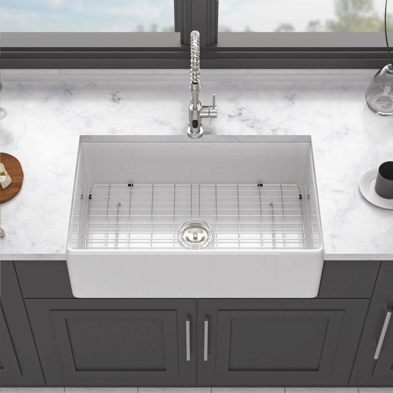 White Kitchen Sink - 33 Inch White Porcelain Ceramic Single Bowl Reversible Design Kitchen Sink