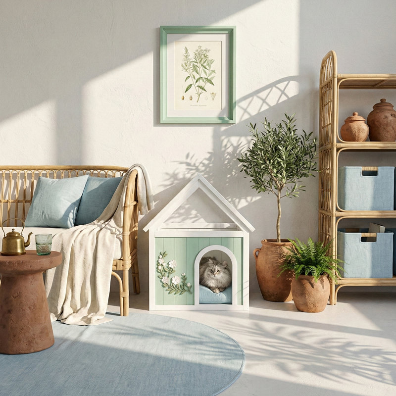Abri d'intérieur en cèdre avec coussin moelleux pour animaux de compagnie