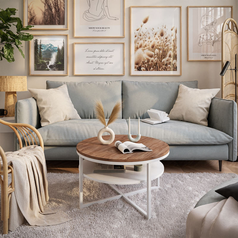 Lottye Frame Coffee Table, White/Light Brown