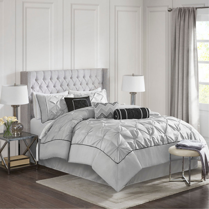7 Piece Tufted Comforter Set, Gray, King Comforter + 6 Additional Pieces