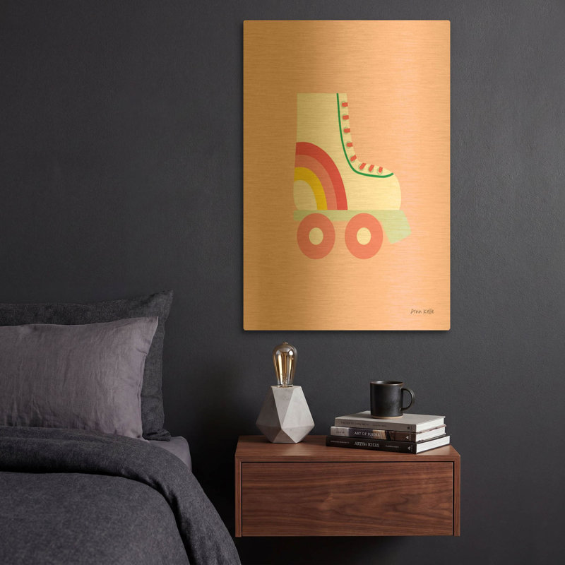 «Rollerskate» par Ann Kelle, art mural en métal doré, 16 po x 24 po, 16 po x 24 po