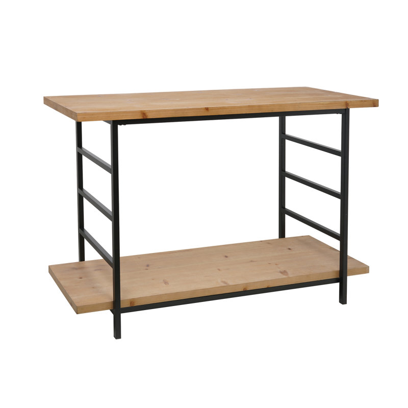 Console 48 po x 16 po x 32 po à 2 niveaux en bois et fer avec structure noire et tablette de rangement, industrielle / moderne / minimaliste