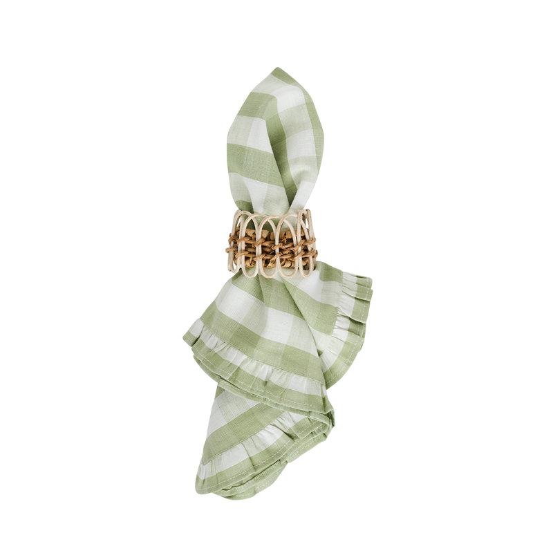 Gingham Ruffle Napkin, Seagrass