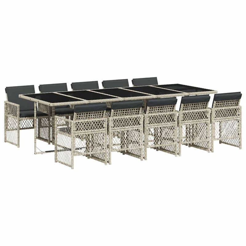 Patio Dining Set Table,, Black, 73cm H x 275cm W x 106cm D, Light Grey