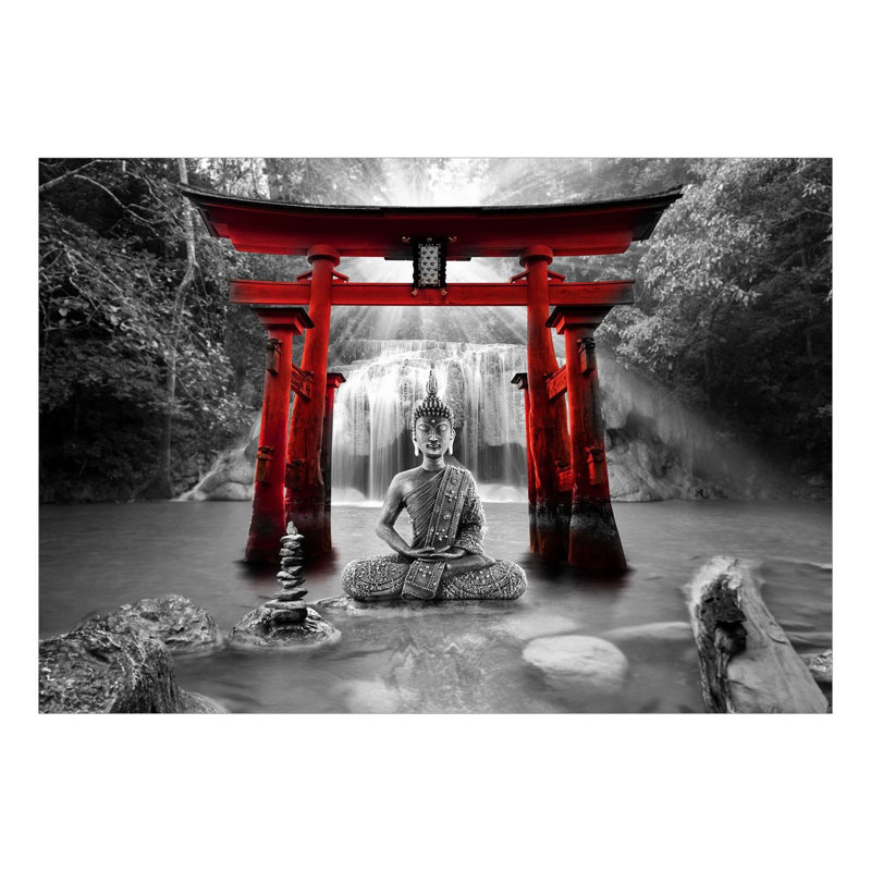 Adhésif mural Silesia Buddha Temple, L 68 po x l 96 po, Rouge