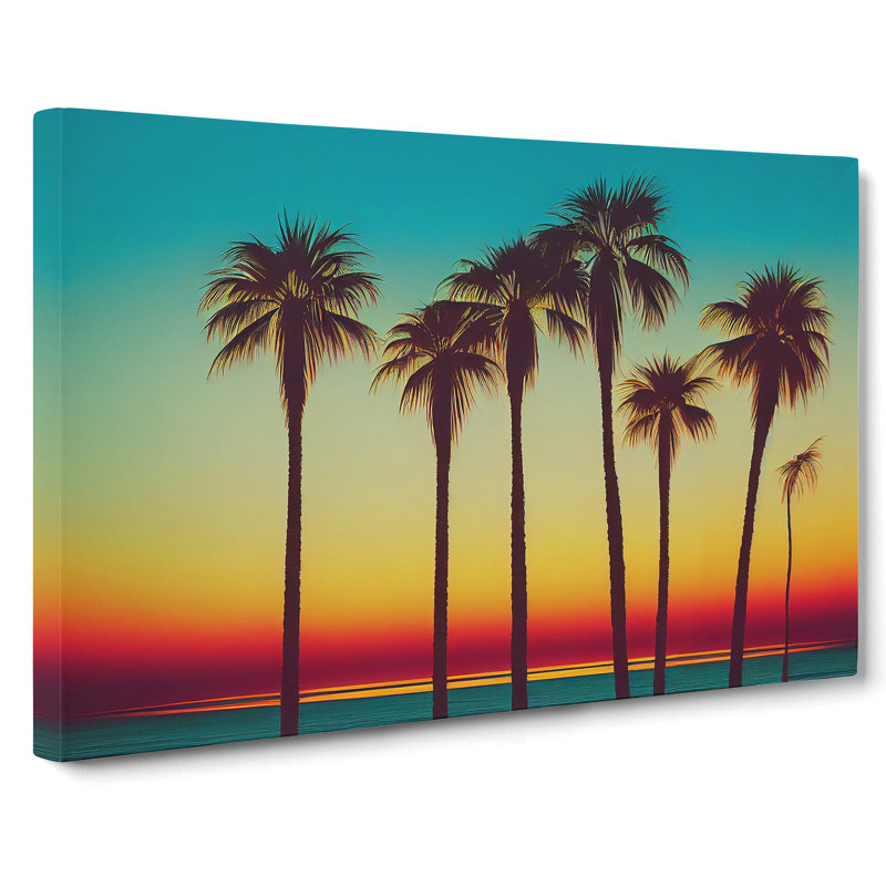 Beautiful Palm Tree Sunset - Wrapped Canvas Print, 35cm H x 50cm W x 3cm D