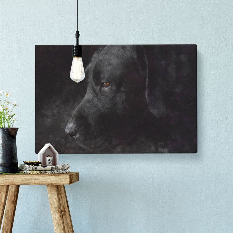 Black Labrador Retriever - Wrapped Canvas Painting, 35cm H x 50cm W x 3cm D