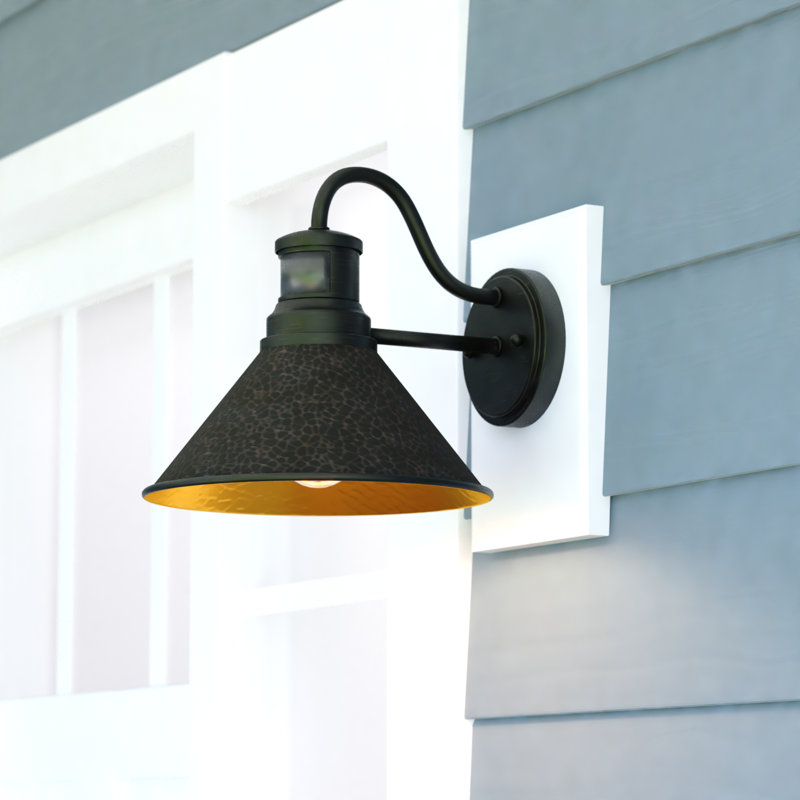 Bellavia Aged Iron/Light Gold Outdoor Barn Light with Dusk to Dawn, 9.5'' H X 10'' W X 11.75'' D