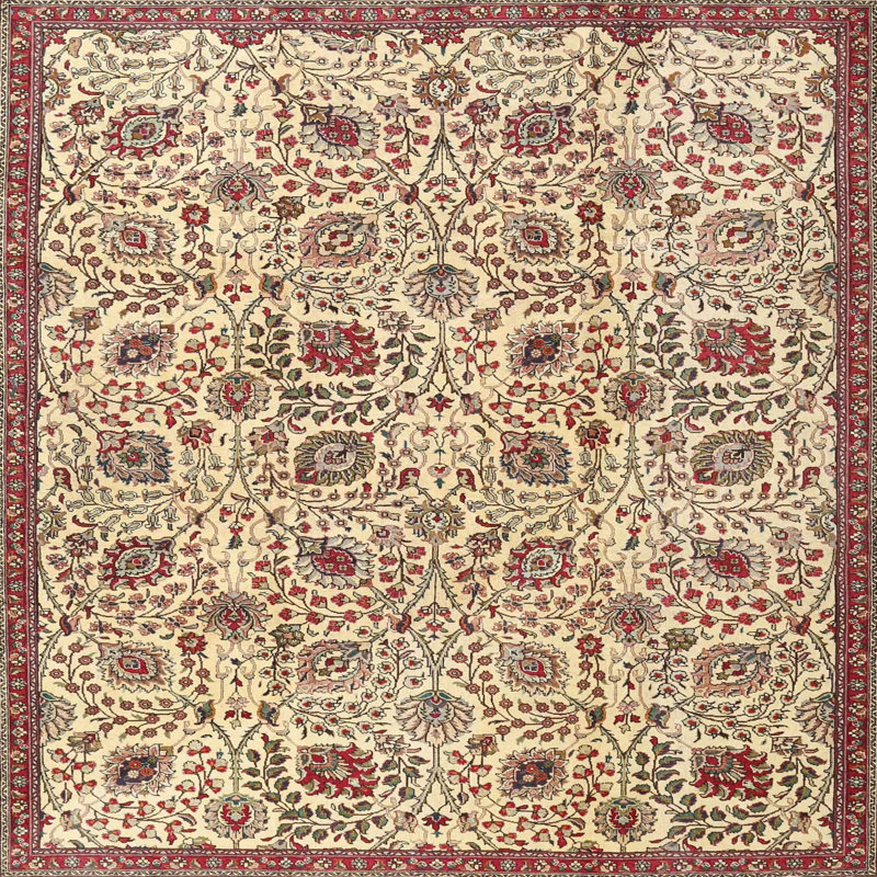Tapis beige/rouge traditionnel Sallah, Carré 3 pi
