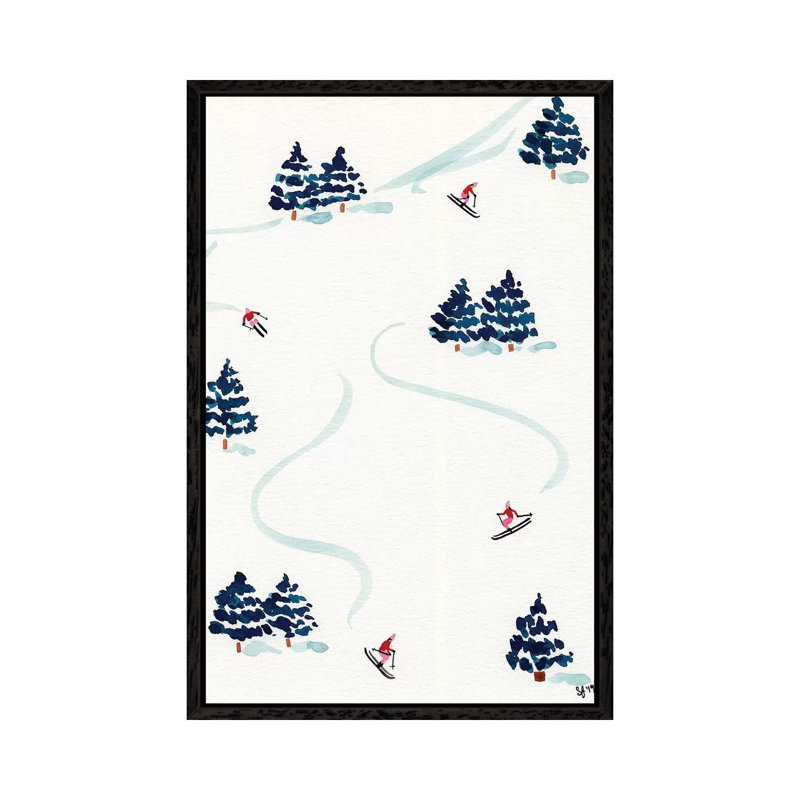 Little Skiers by Sabina Fenn - Painting on Canvas, 66.04cm H x 45.72cm W x 3.81cm D, Black Floater Framed