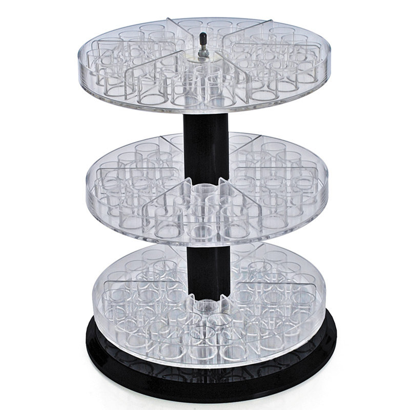 Polished Black and Clear Acrylic Three Tier Revolving Display Rack