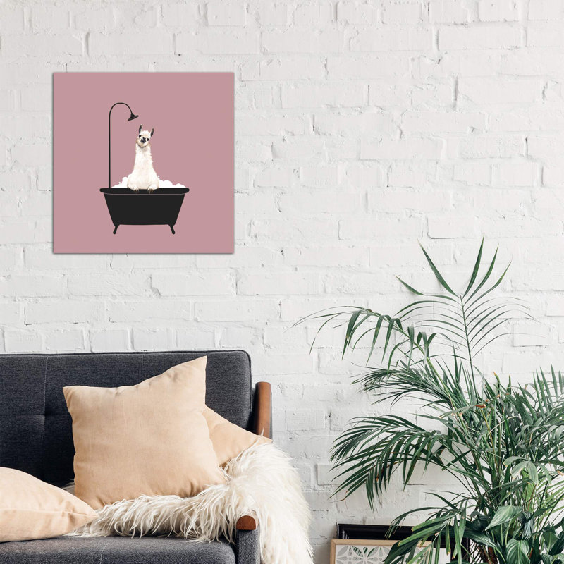 Llama in Bath Tub by Big Nose Work - Graphic Art Print on Canvas, No Frame, 93.98 cm H x 93.98 cm W x 3.175 cm D