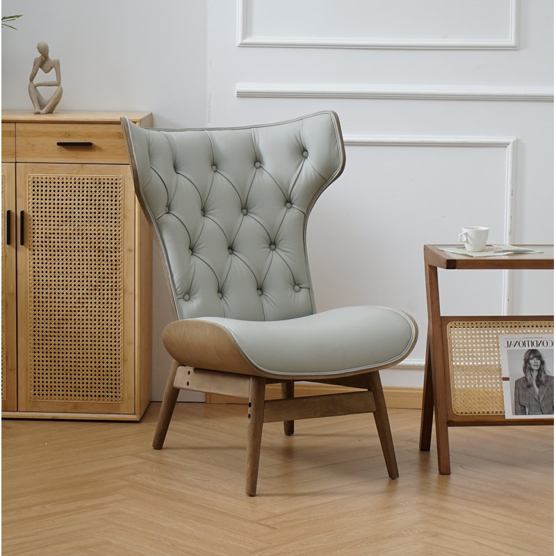 Jeyshan Upholstered Tufted Wingback Chair, Gray Faux Leather