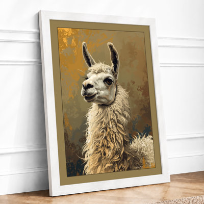 Llama in Repose Rustic - Framed Print