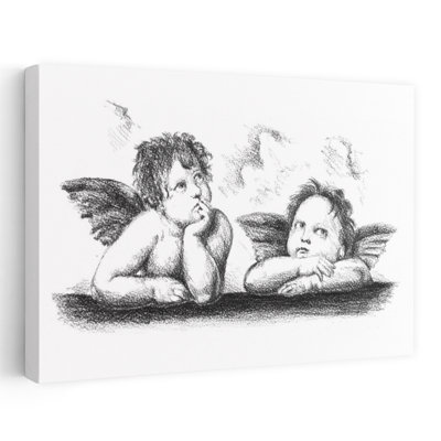 Thoughtful Cherubs Drawing Dreamy Abstract Contemporary Wall Art Print