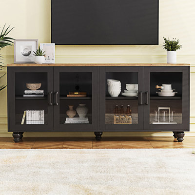Farmhouse Tv Stand With Tempered Glass Doors, Versatile Sideboard With Adjustable Shelves, Elegant Buffet Cabinet