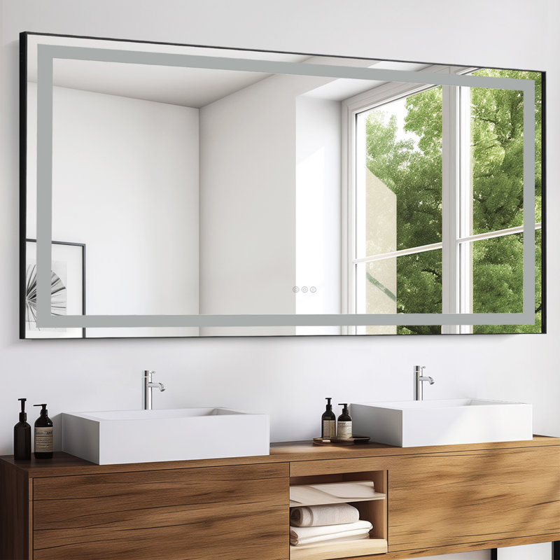 Black Framed Led Bathroom Mirror,wall Mounted Lighted Vanity Mirror, 36" x 72"