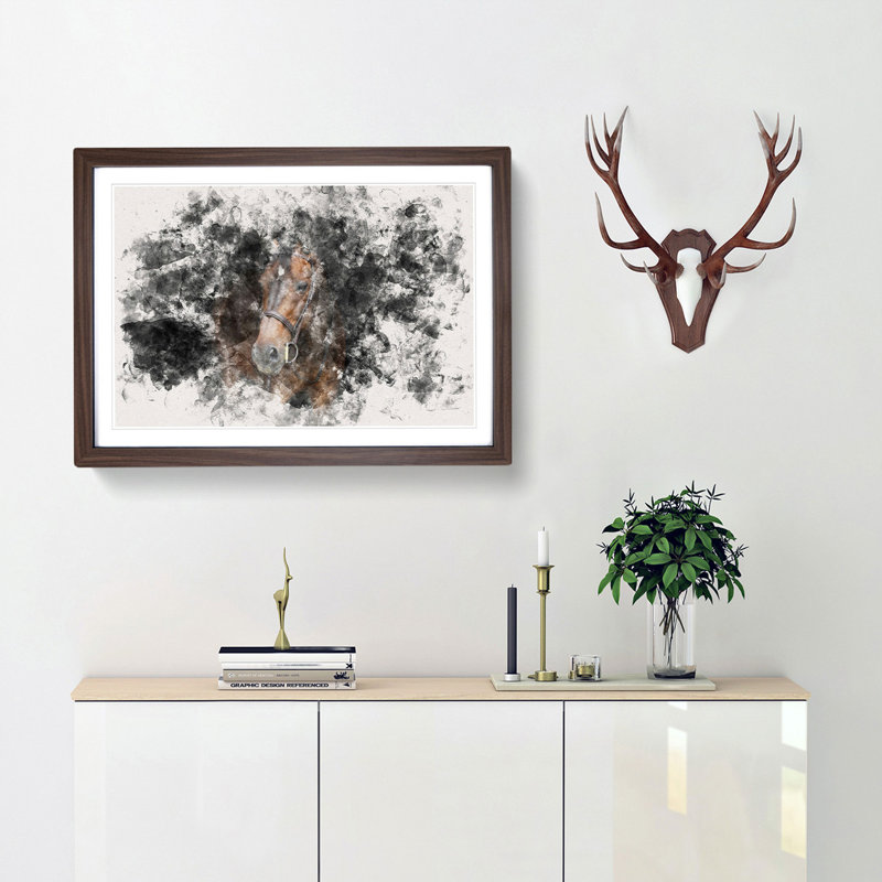 Brown Horse in the Shadows - Picture Frame Graphic Art Print, Walnut Framed, 40cm H x 60cm W x 2cm D