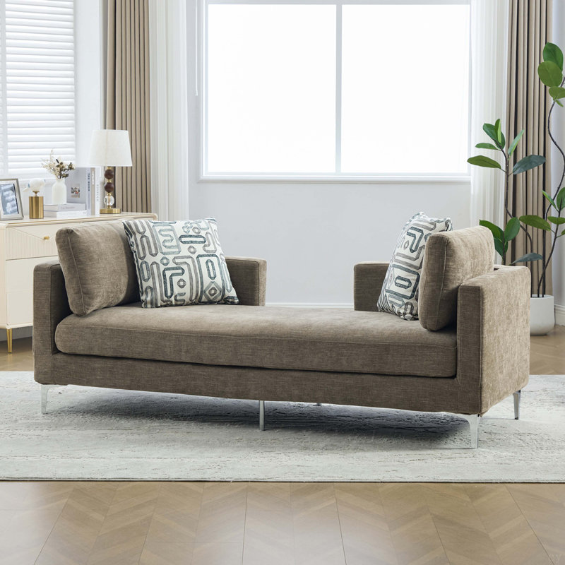 Méridienne rembourrée en chenille de 77,5 po de largeur, canapé surdimensionné moderne avec 4 coussins, canapé-lit avec accoudoir et dossier ouvert pour la fenêtre de la chambre d'amis du salon