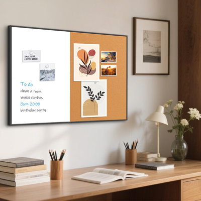 White Board Cork Board Combo, 30"x20" Magnetic Dry Erase Corkboard, Black | Aluminum Frame, Wall Mounted, Bulletin Board, Vision Board, for Home Office School Kitchen