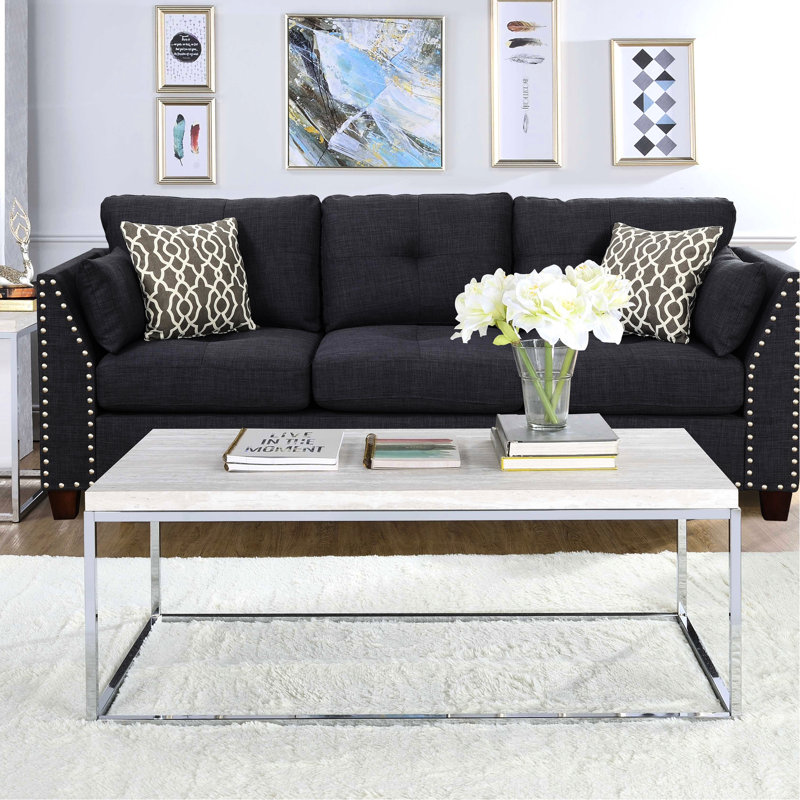Table basse moderne avec aspect chêne et base de traîneau rectangulaire