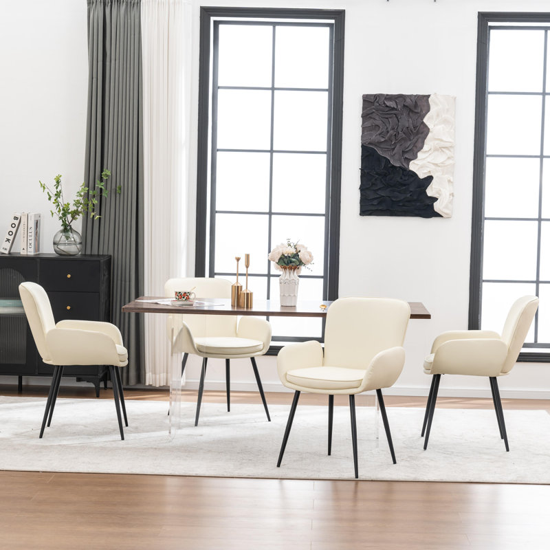 Upholstered Faux Leather Dining Chairs, Black, 4