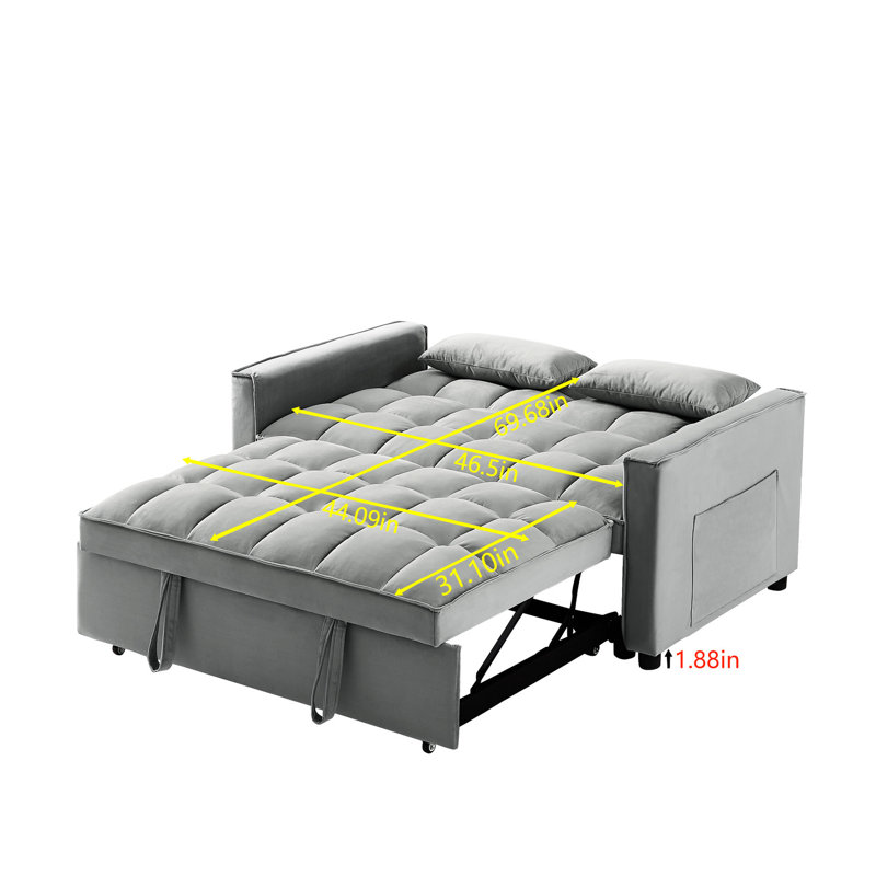 Gris avec lit escamotable et 3 couchettes convertibles réglables en velours