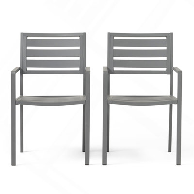 Outdoor Modern Aluminum Dining Chair (Set Of 2), Gun Metal Gray
