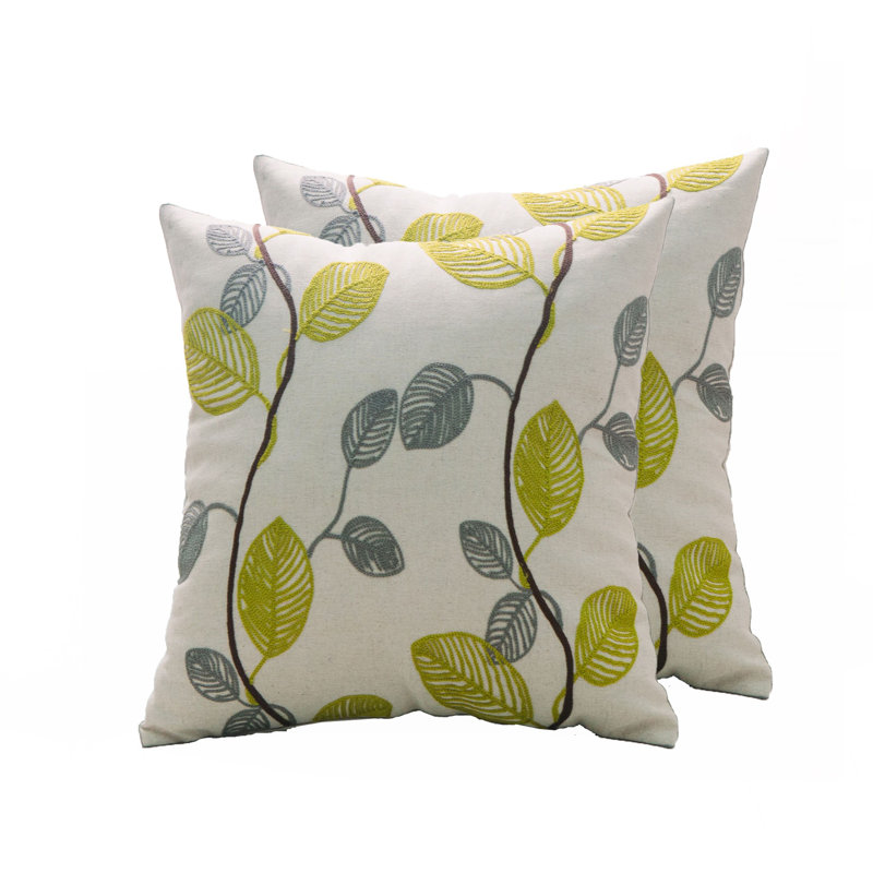Housse de coussin feuille carrée, Citron / gris
