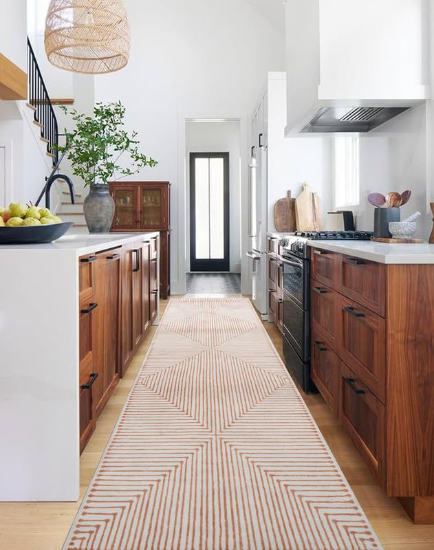 Claros - Indoor, Machine Washable Area Rug - 2'6"x10' Orange Beige Home Carpet, Runner 2'6" x 10'