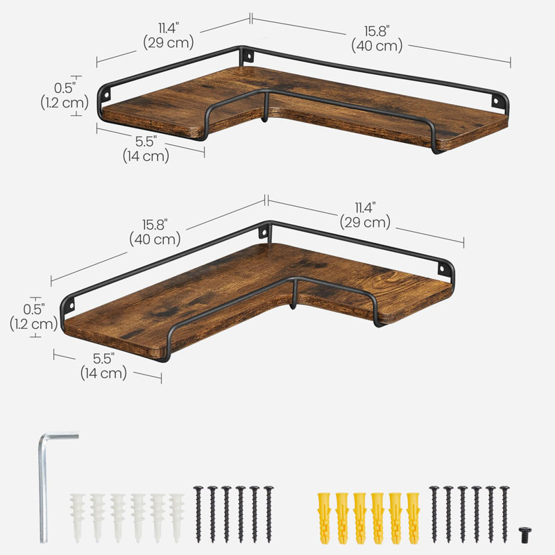 L-Shaped Corner Shelf, Rustic Brown