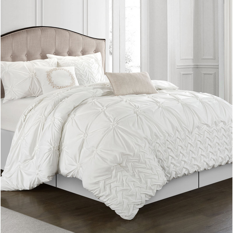 Ensemble d'édredon en microfibre 7 pièces Piercen, Édredon de très grande taille et 6 pièces suppl, Blanc