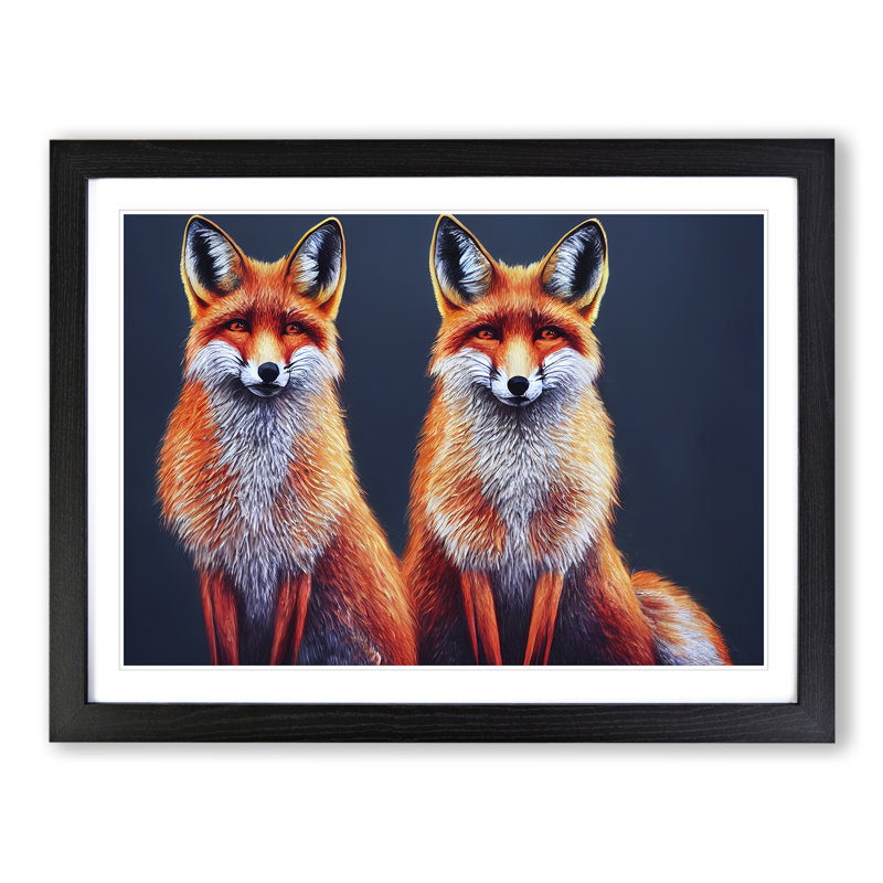 Two Foxes Vol.2 - Framed Print, 25cm H x 34cm W x 2cm D, Black Framed