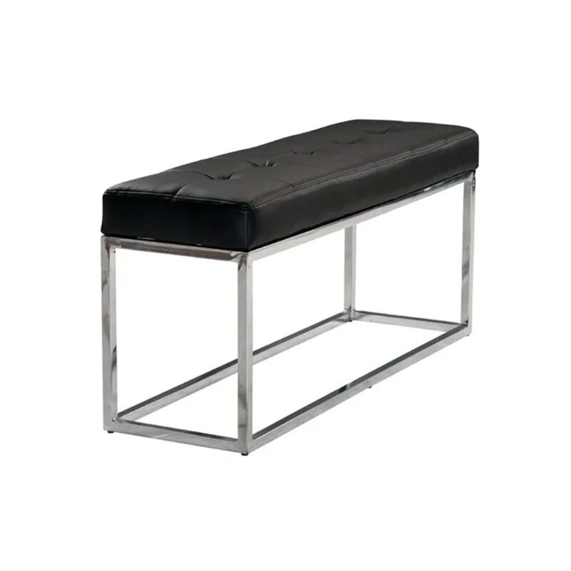 Hesser Faux Leather Upholstered Bench, Black, Chorme