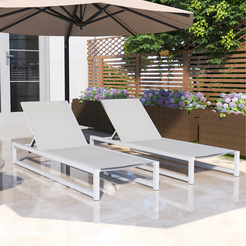 5-Level Adjustable 2-Piece Outdoor Chaise Lounge, Durable Aluminum Frame & PVC-coated polyester Mesh, Perfect For Patio/Poolside