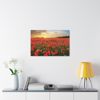 Coucher de soleil sur fond de coquelicots, art mural sur toile