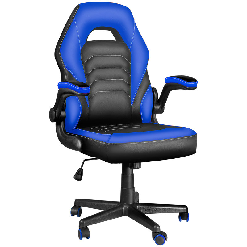 Fauteuil de jeu et de course pivotant réglable en cuir Inbox Zero Racing, Bleu